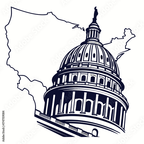 U S Capitol dome outline over United States map US Capitol