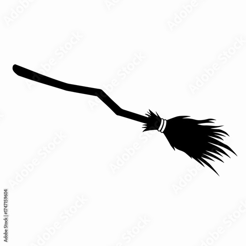 Whimsical witch's broom silhouette for Halloween designs, perfect for spooky season crafts and magical themed events, originally a scalable vector graphic