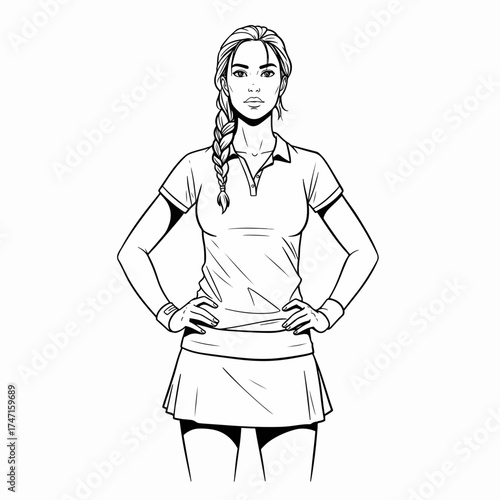 Confident female athlete illustration ready for action, a powerful depiction of sportsmanship, strength, and determination in a modern design, scalable vector graphic