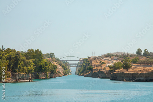 Greece, Isthmia, Corinth Canal, Seen from the West, Gulf of Corinth