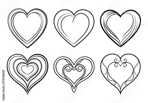 Collection of hand drawn sketchy heart shapes. 