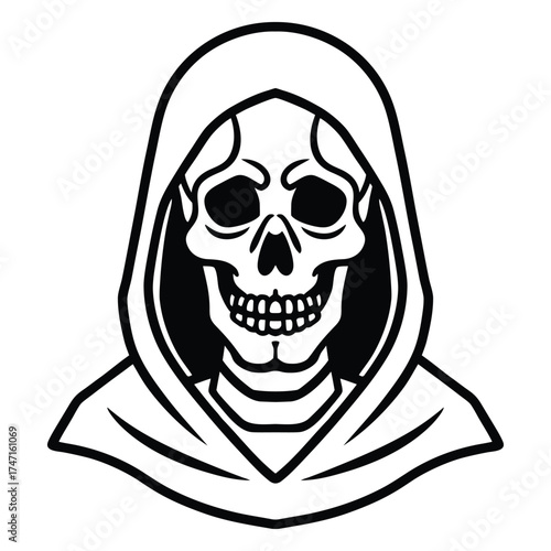 Grim reaper skull with hood icon symbol illustration