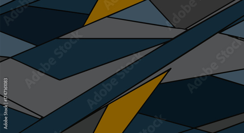 Muted Geometric Abstract: Dynamic Blue, Grey, and Gold Pattern
