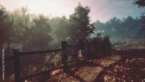 Fotografía A screenshot of a wooded area with a fence