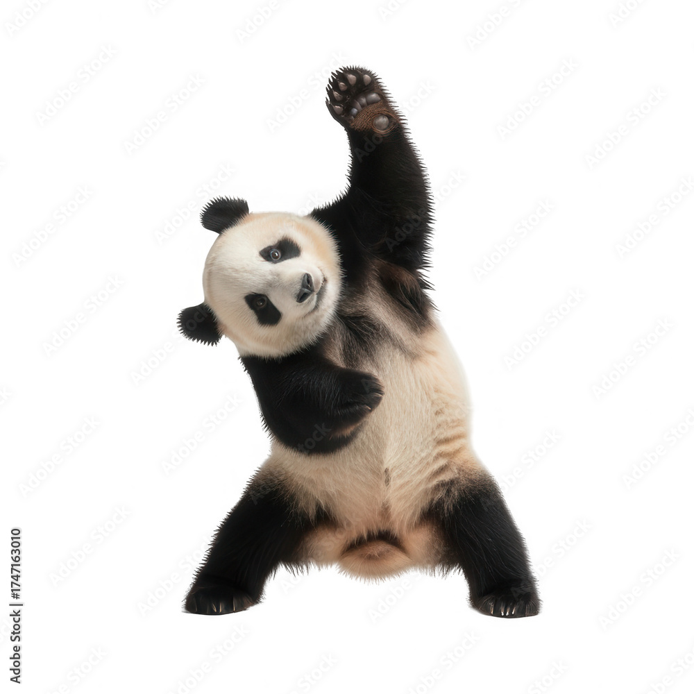 Naklejka premium Playful Giant Panda Raising Paw on transparent background