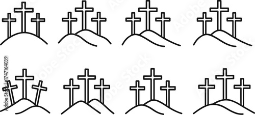 Cross symbol. Three crosses. Calvary. Vector.	