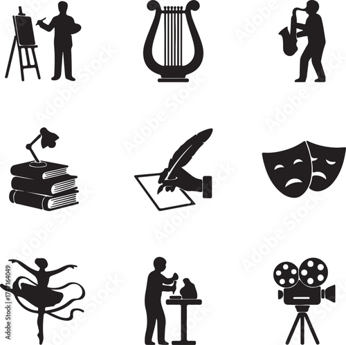 Icons representing arts creativity artist painting