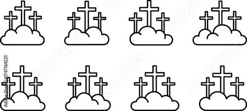 Cross symbol. Three crosses. Calvary. Vector.	