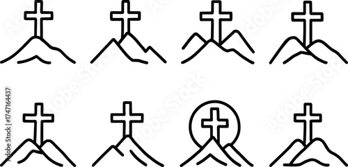 Cross symbol. Three crosses. Calvary. Vector.	