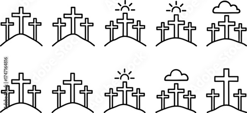 Cross symbol. Three crosses. Calvary. Vector.	