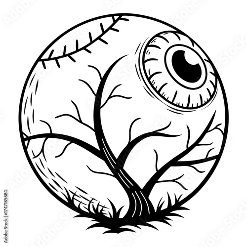 Black and white creepy eyeball with tree branches eyeball icon