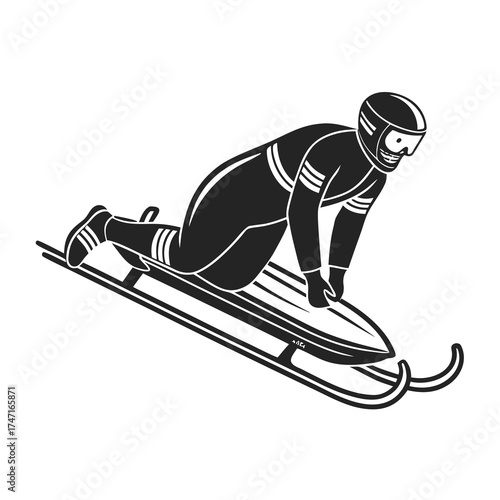 Black and white minimalist of a bobsledder on a sled