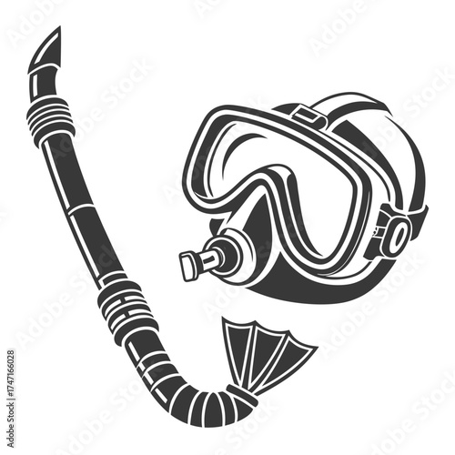 Black and white of snorkeling mask and snorkel diving mask