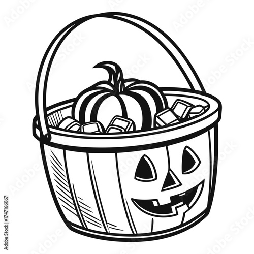Black and white pumpkin bucket with candy trick or treat