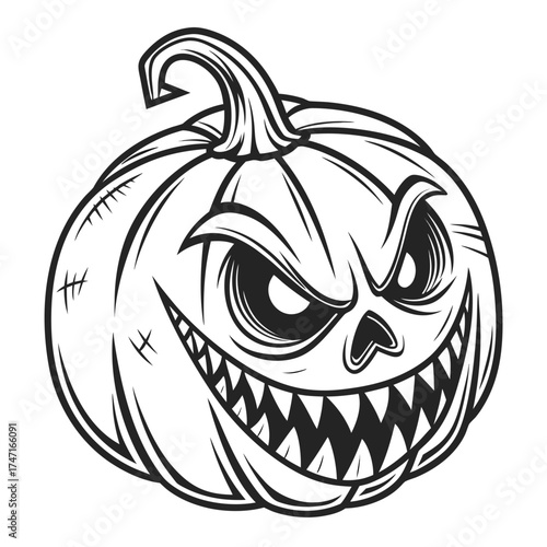 Black and white scary jack o lantern face halloween