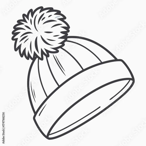 Black and white winter beanie hat with pom beanie hat icon