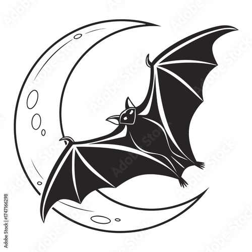 Black bat flying in crescent moon night animal 2