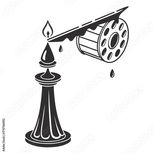 Black candle with dripping wax and spool black candle icon