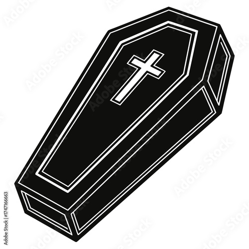 Black coffin with white cross and outline symbol