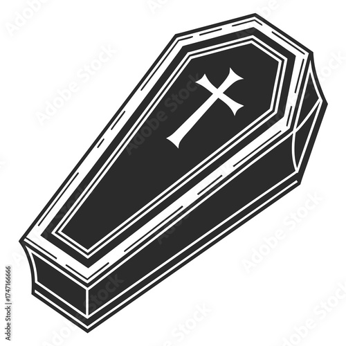 Black coffin with white cross symbol vector