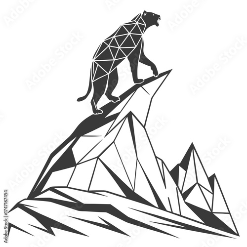 Black panther on geometric mountain peak graphic animal