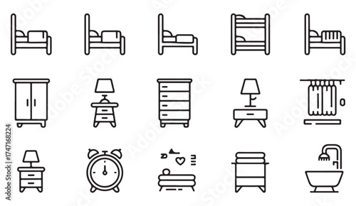 Home and bedroom furniture collection – vector set of clean outline icons for home design and lifestyle graphics