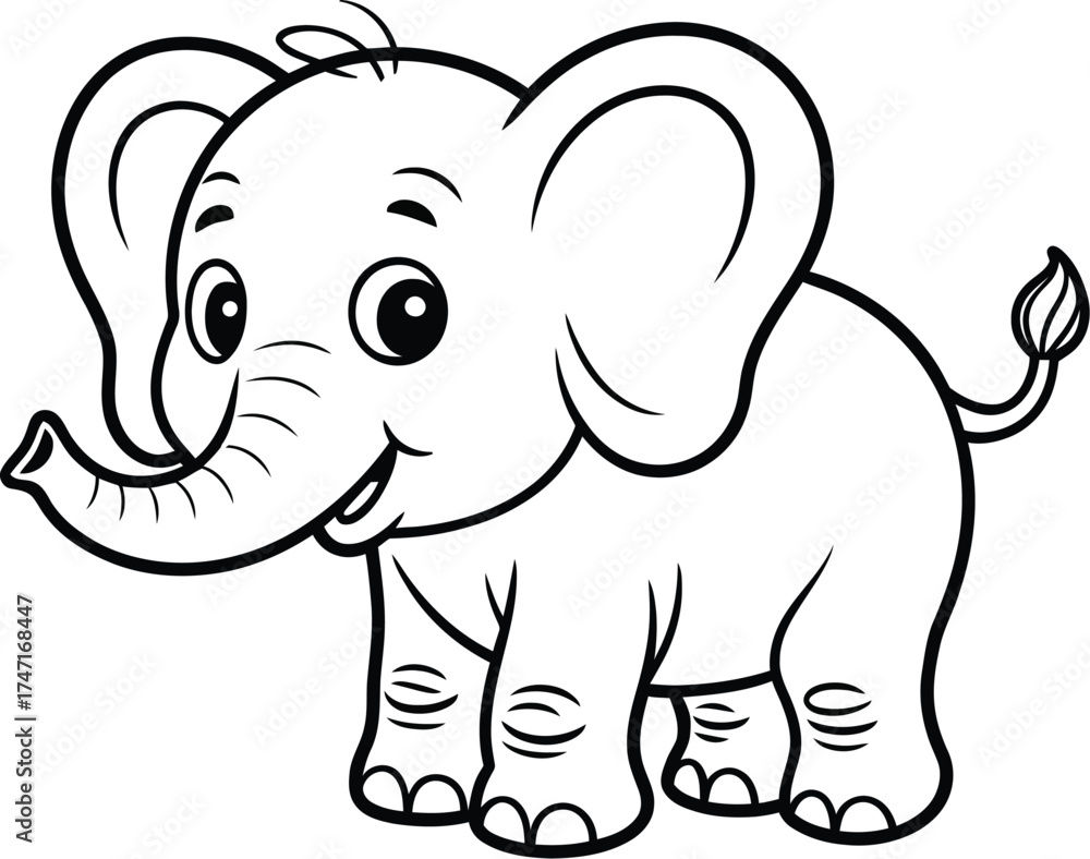 Obraz premium Coloring page of cute baby elephant outline vector drawing
