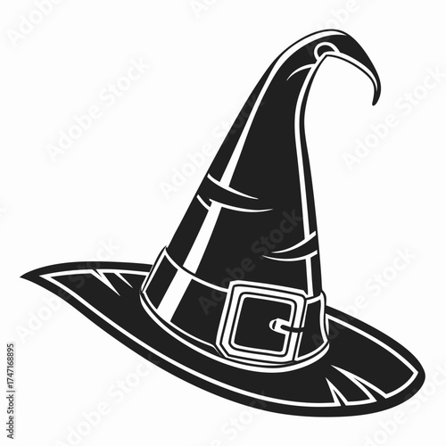 Black witch hat pointy shape with curved brim Halloween
