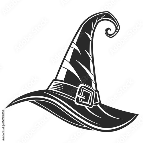 Black witch hat pointy shape with curved brim witch hat icon