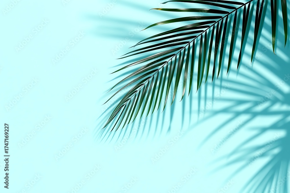 Fototapeta premium Generative AI palm frond casts a tropical shadow.