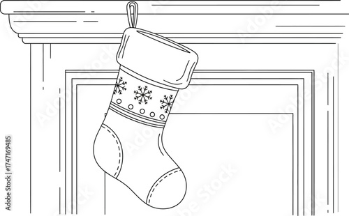 Christmas stocking coloring page fireplace decoration art