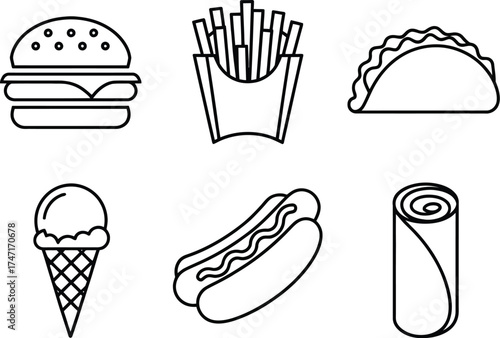 Vector Art Set of fast food vector icons
