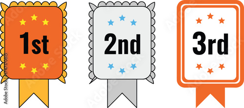 Award, ribbon, first, second, third, place, ranking, achievement, competition, winner, badge, icon, vector, illustration, prize, gold, silver, bronze, star, design