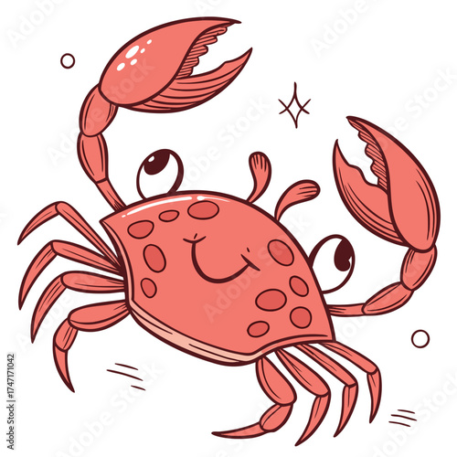 Cute red crab with big eyes and claws cartoon animal
