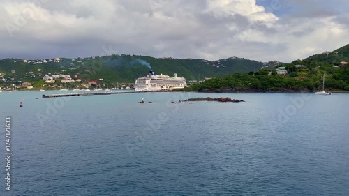 Charlotte Amalie, Saint Thomas, US Virgin Islands - Oct 1, 2025: Norwegian Pearl cruise ship at St Thomas US Virgin Islands. Norwegian Cruise Line (NCL). 