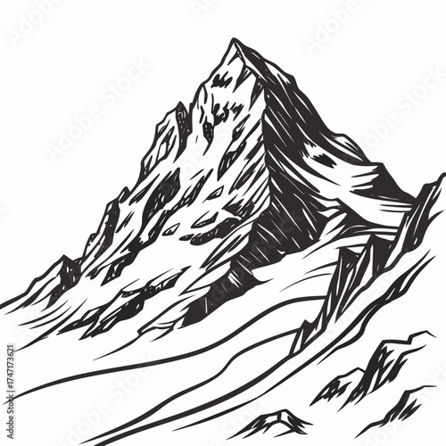 Hand drawn sketch of a jagged mountain peak drawing