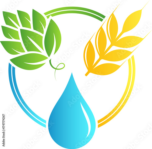 Hops, malt, and water in a circle. Beer design