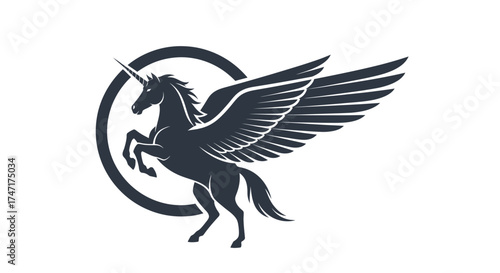 Elegant unicorn pegasus logo design with wings and circle element