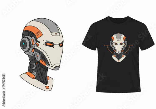 Futuristic Robot Head Design for TShirt Printing.