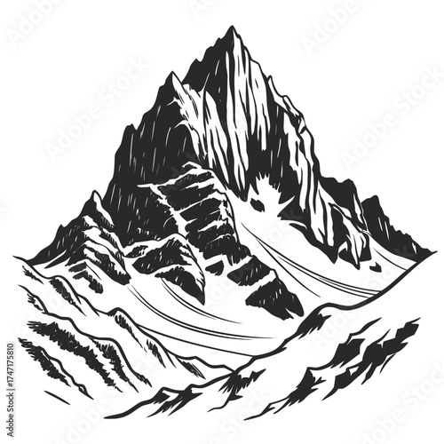 Sharp edged black mountain ridge isolated peak summit 2