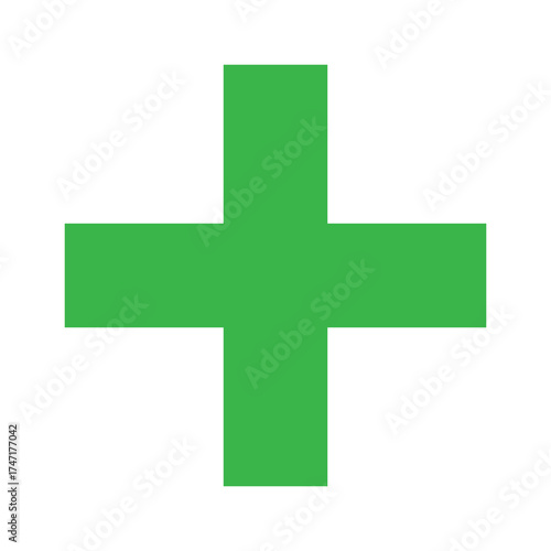 Green Plus Icon. Green Cross Sign, Plus Symbol Medical Logo Icon.