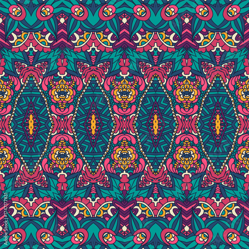 Geometric ethnic print abstract decorative vector seamless ornamental pattern playful psychedelic design
