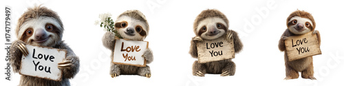Charming sloths holding 'Love You' signs, perfect for Valentine's Day, anniversaries, or heartfelt greetings, guaranteed to bring smiles and warm feelings to your designs