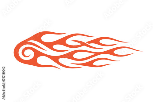 Bold tribal flame design in orange against a transparent backdrop, suitable for tattoos and artistic applications. Modern flat vector sticker label with icon and badge style, transparent background