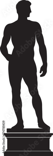 Silhouette of a classical male statue standing proudly on a pedestal