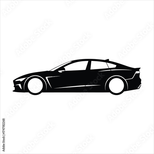 Modern black car silhouette, sporty and dynamic