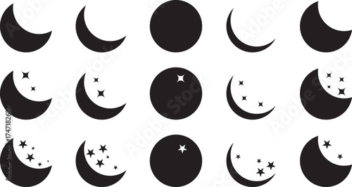 silhouette moon set of phases of lunar eclipse 