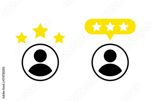 Icon of a person giving a star as a positive review. Rating icons set.