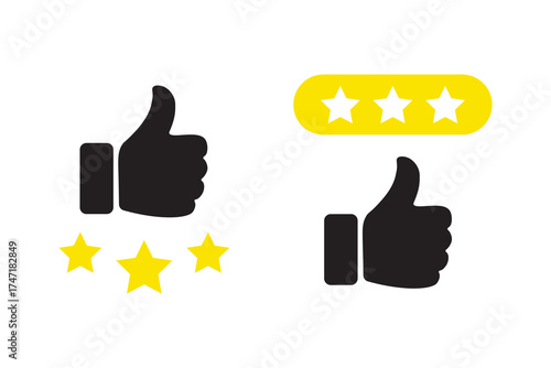 Thumbs up icon gives a star rating. Rate icons set.