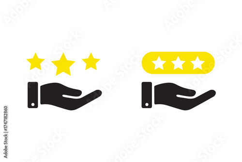 Hand icon gives star feedback. Rate icons set.